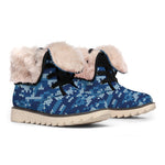 Blue Camouflage Knitted Pattern Print Winter Boots