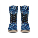 Blue Camouflage Knitted Pattern Print Winter Boots
