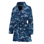 Blue Camouflage Knitted Pattern Print Women's Bathrobe