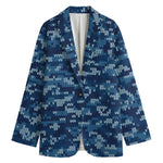Blue Camouflage Knitted Pattern Print Women's Blazer