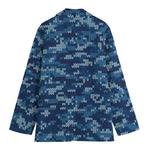 Blue Camouflage Knitted Pattern Print Women's Blazer