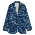 Blue Camouflage Knitted Pattern Print Women's Cotton Blazer