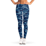 Blue Camouflage Knitted Pattern Print Women's Leggings