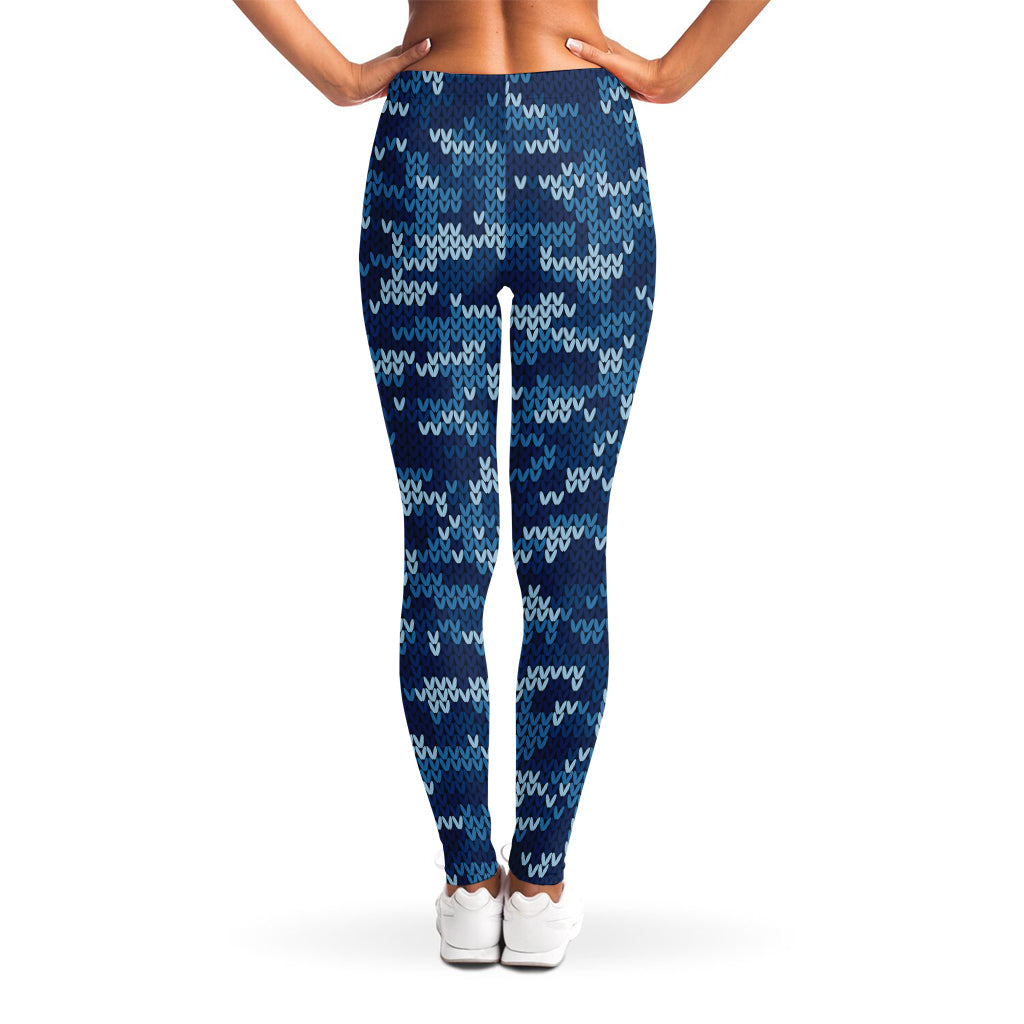 Blue Camouflage Knitted Pattern Print Women's Leggings