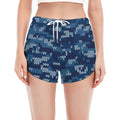 Blue Camouflage Knitted Pattern Print Women's Split Running Shorts