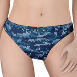 Blue Camouflage Knitted Pattern Print Women's Thong