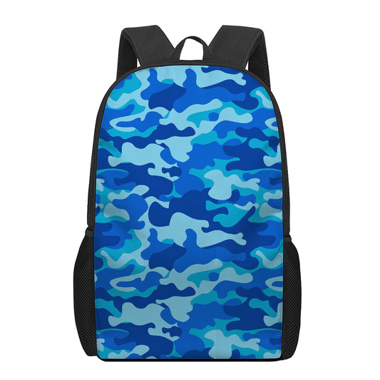 Blue Camouflage Print 17 Inch Backpack