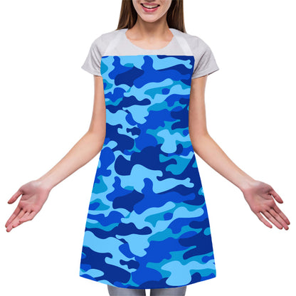 Blue Camouflage Print Adjustable Apron