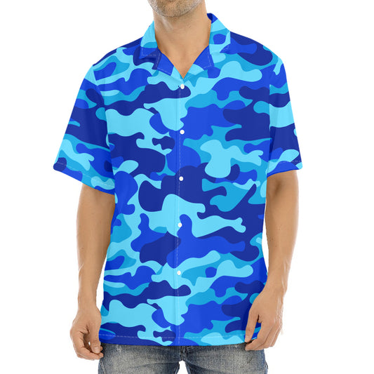 Blue Camouflage Print Aloha Shirt