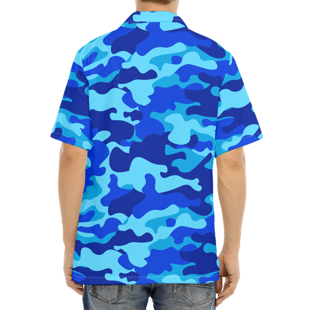 Blue Camouflage Print Aloha Shirt