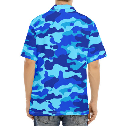 Blue Camouflage Print Aloha Shirt