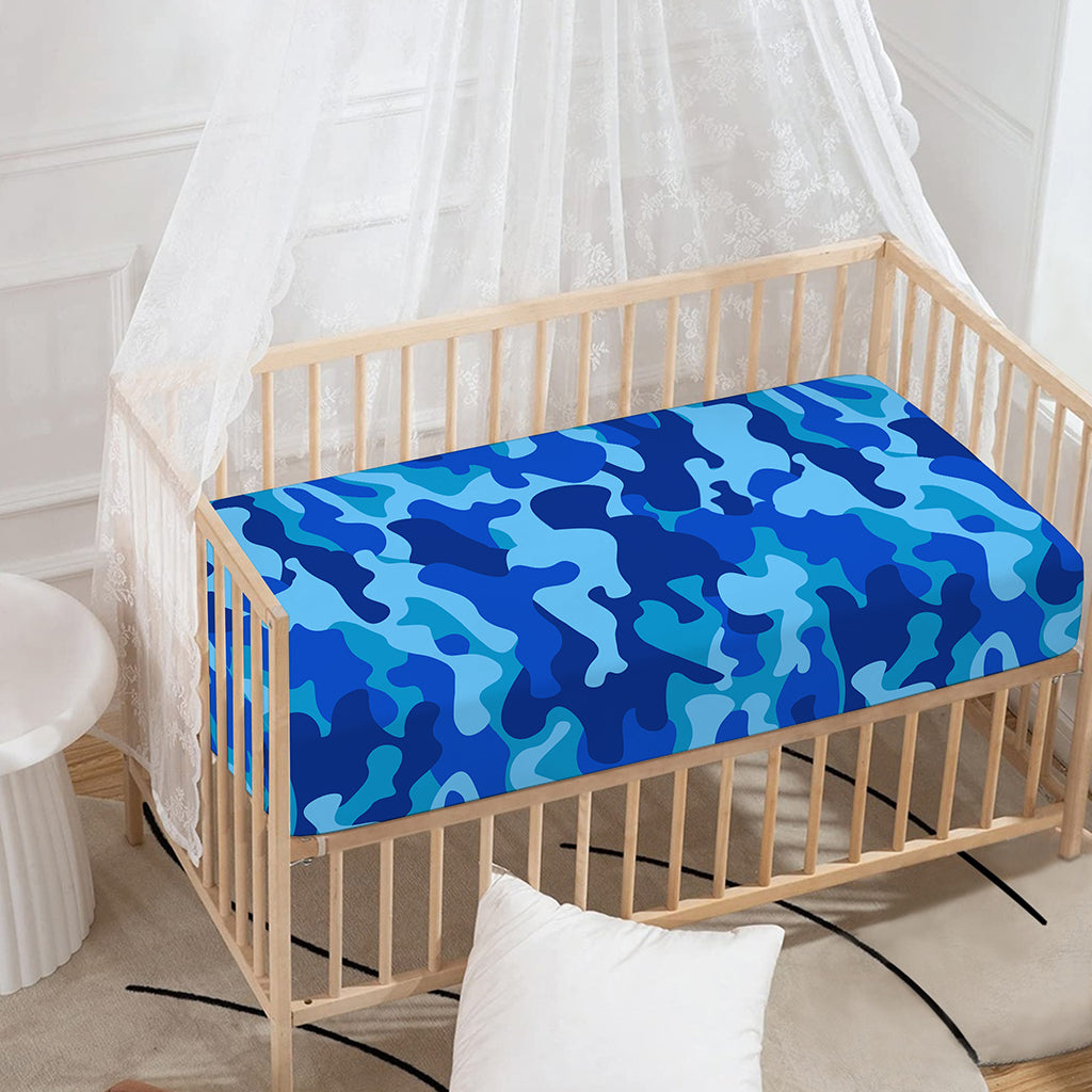 Blue Camouflage Print Baby Crib Sheet