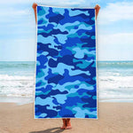 Blue Camouflage Print Beach Towel