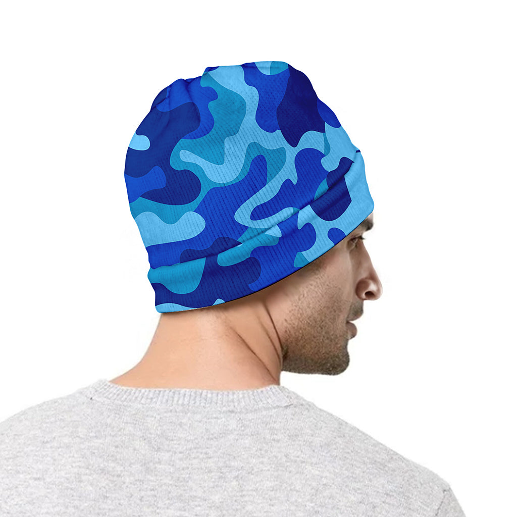 Blue Camouflage Print Beanie