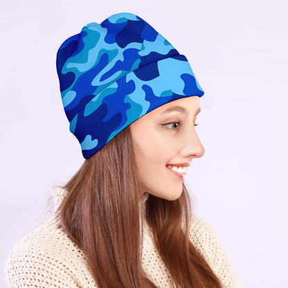 Blue Camouflage Print Beanie
