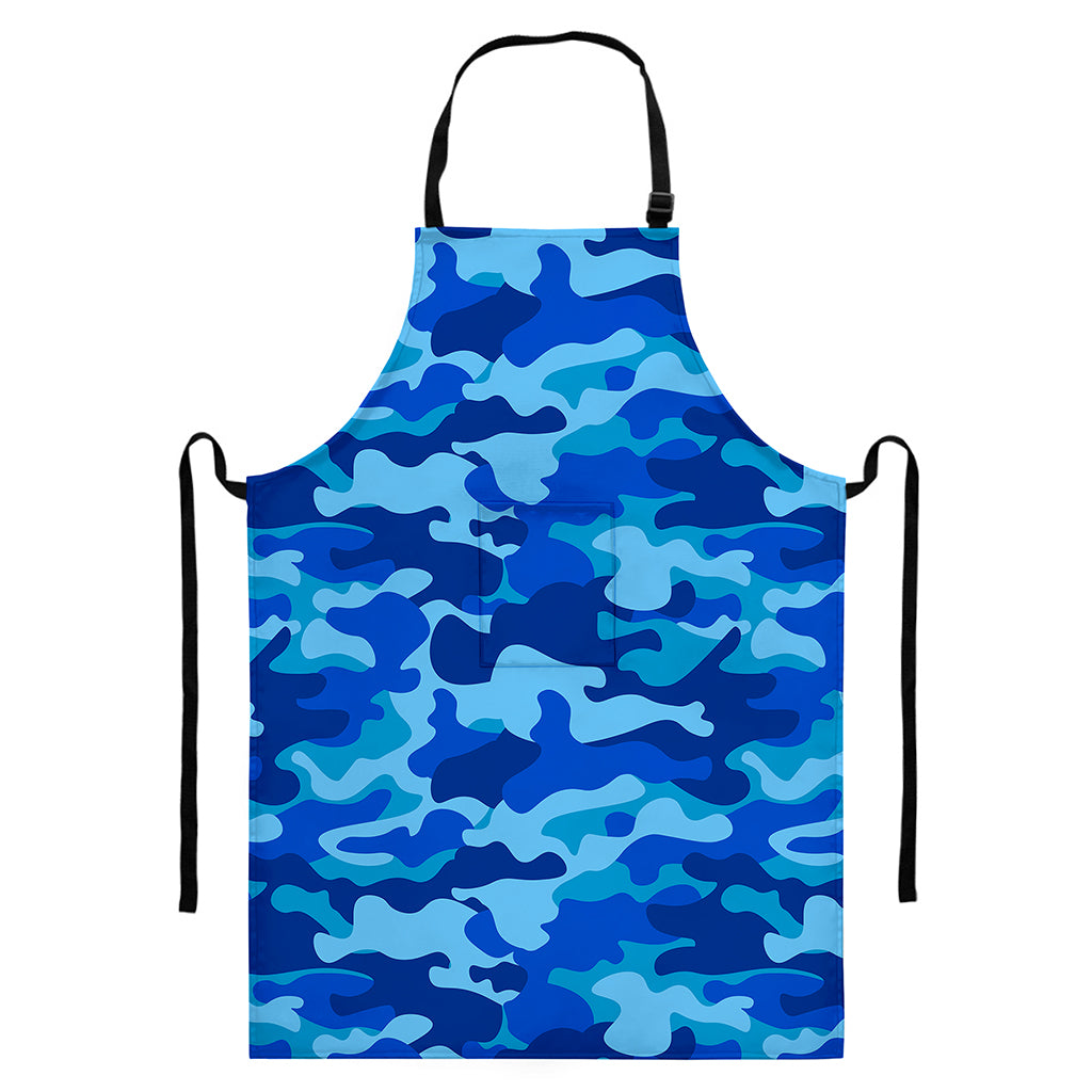 Blue Camouflage Print Bib Apron With Pocket