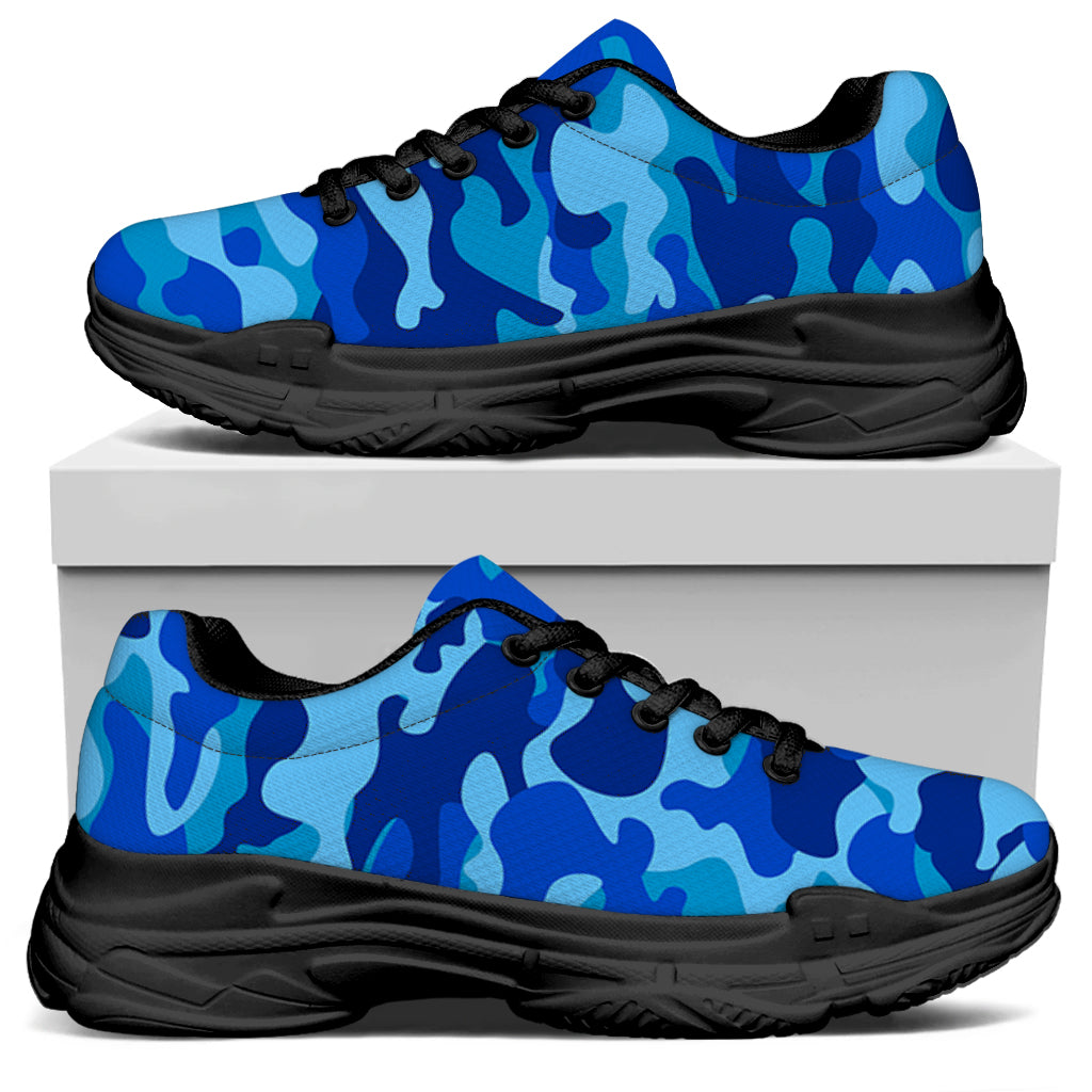 Blue Camouflage Print Black Chunky Shoes