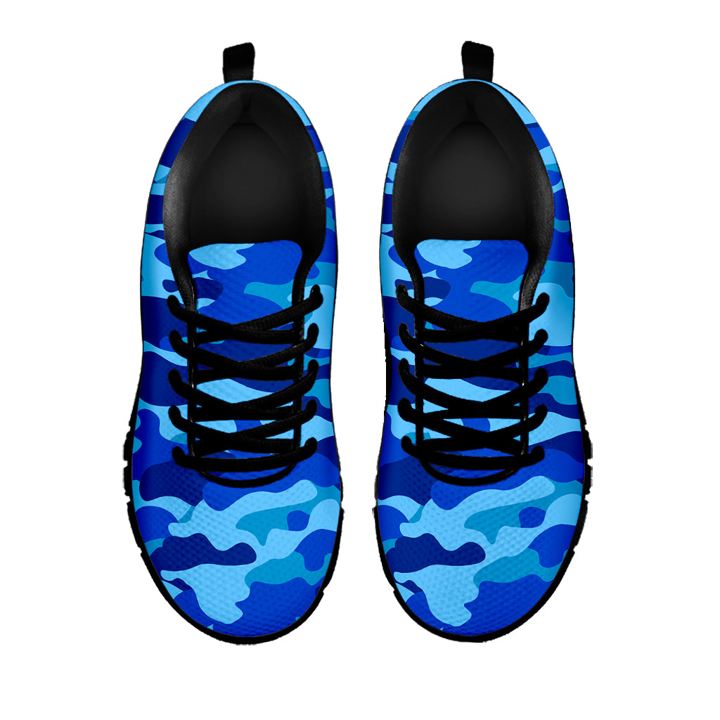 Blue Camouflage Print Black Running Shoes