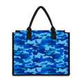 Blue Camouflage Print Canvas Tote Bag