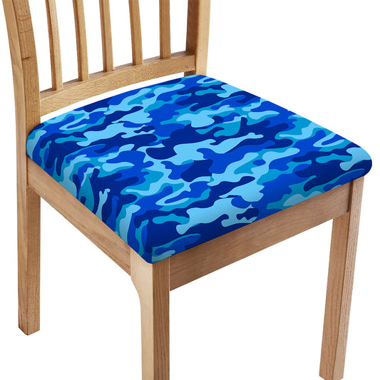 Blue Camouflage Print Chair Cushion Cover