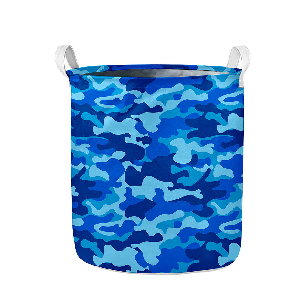 Blue Camouflage Print Collapsible Laundry Basket