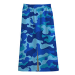 Blue Camouflage Print Cotton Front Slit Maxi Skirt