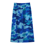 Blue Camouflage Print Cotton Front Slit Maxi Skirt