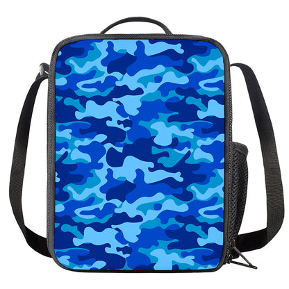 Blue Camouflage Print Crossbody Lunch Bag