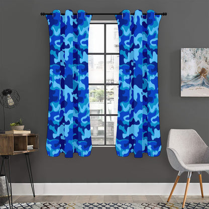 Blue Camouflage Print Curtain