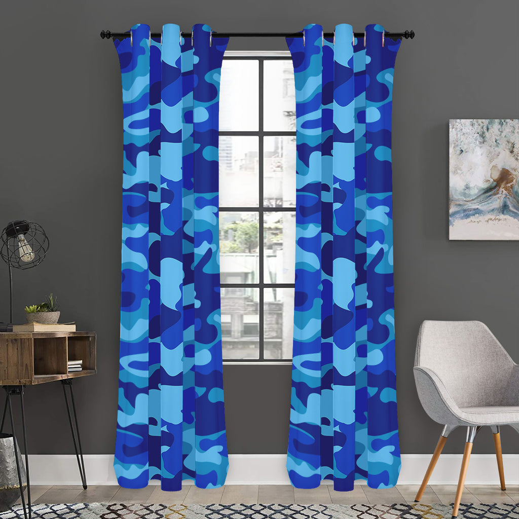 Blue Camouflage Print Curtain