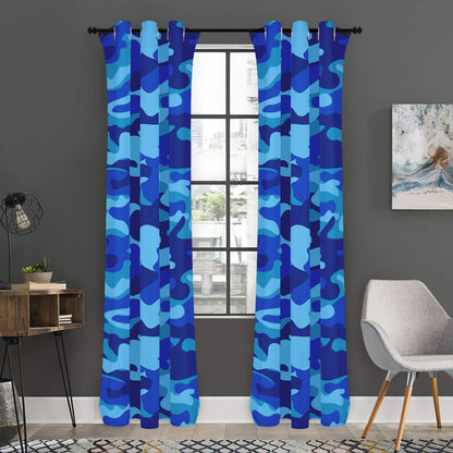 Blue Camouflage Print Curtain
