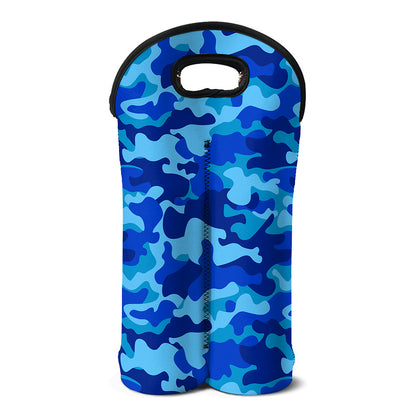 Blue Camouflage Print Double Neoprene Wine Tote
