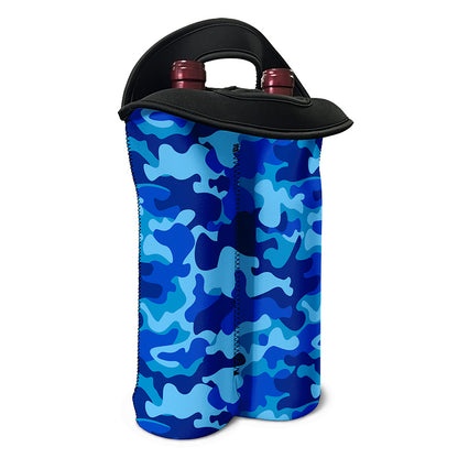 Blue Camouflage Print Double Neoprene Wine Tote