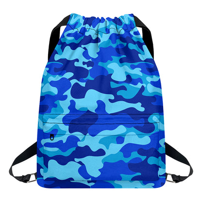 Blue Camouflage Print Drawstring Backpack
