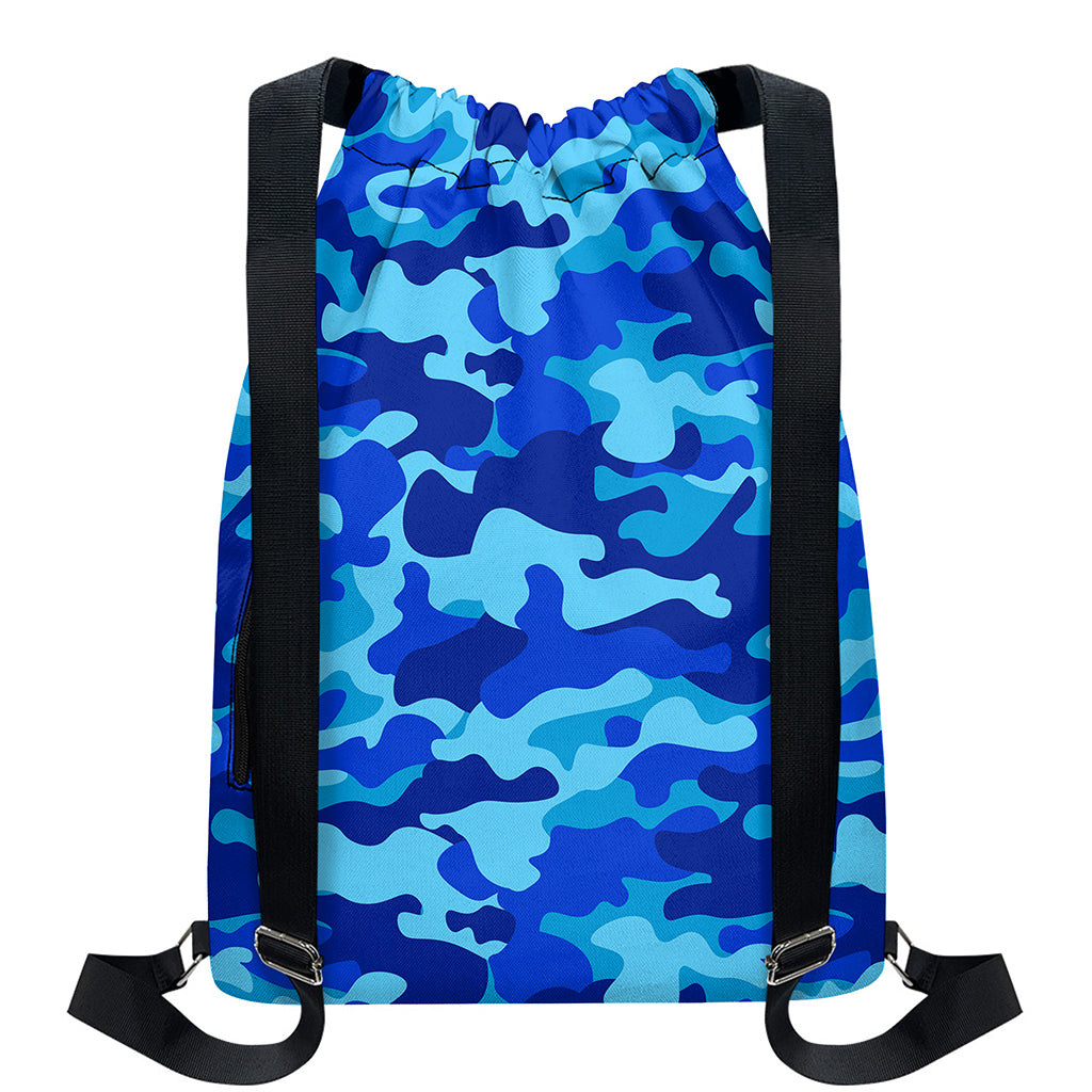 Blue Camouflage Print Drawstring Backpack