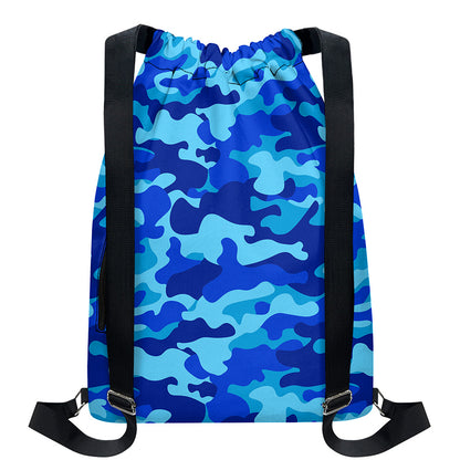 Blue Camouflage Print Drawstring Backpack