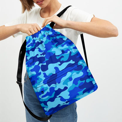 Blue Camouflage Print Drawstring Backpack
