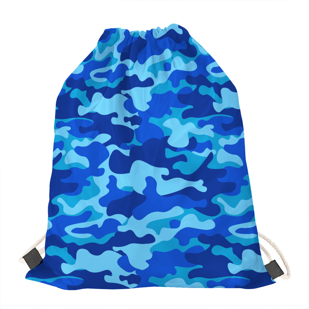 Blue Camouflage Print Drawstring Bag