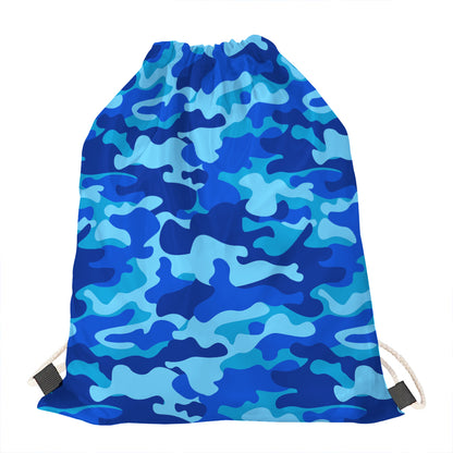 Blue Camouflage Print Drawstring Bag