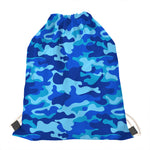 Blue Camouflage Print Drawstring Bag