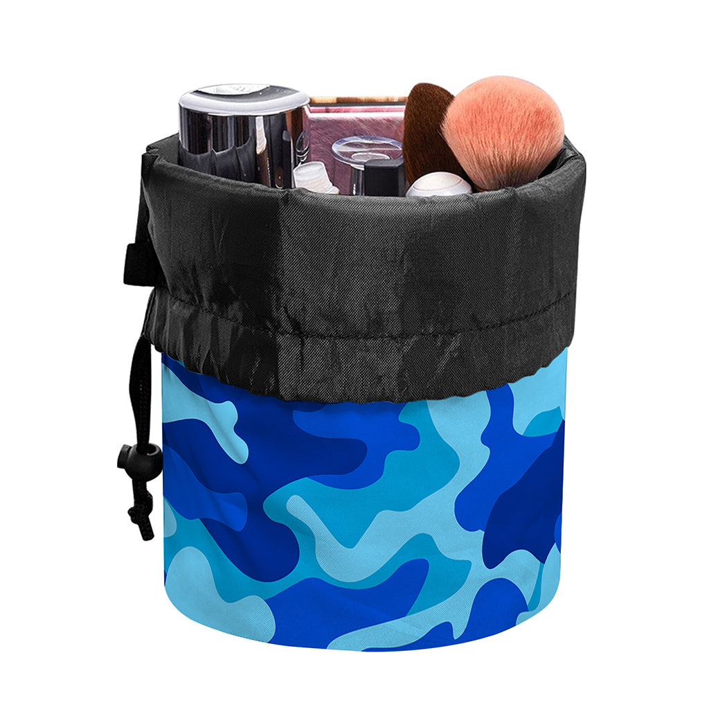 Blue Camouflage Print Drawstring Makeup Bag