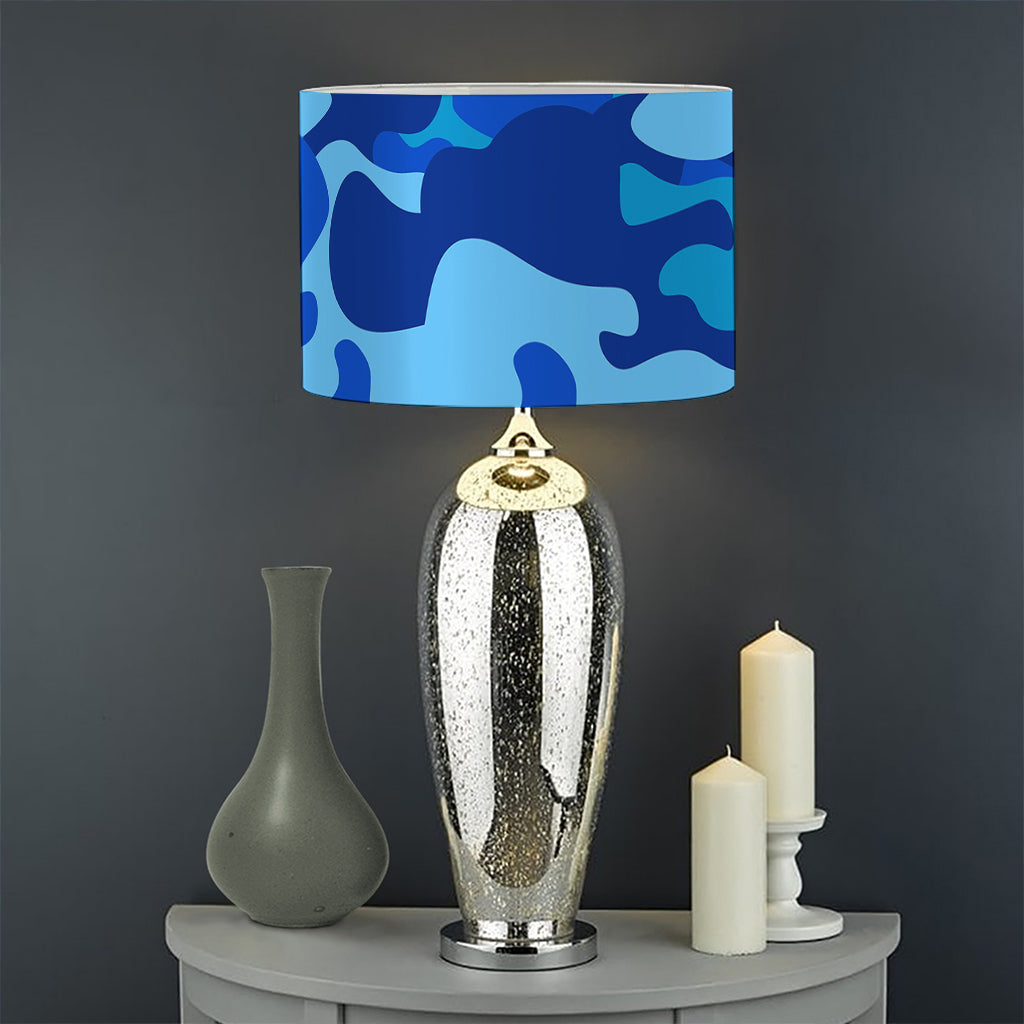 Blue Camouflage Print Drum Lamp Shade