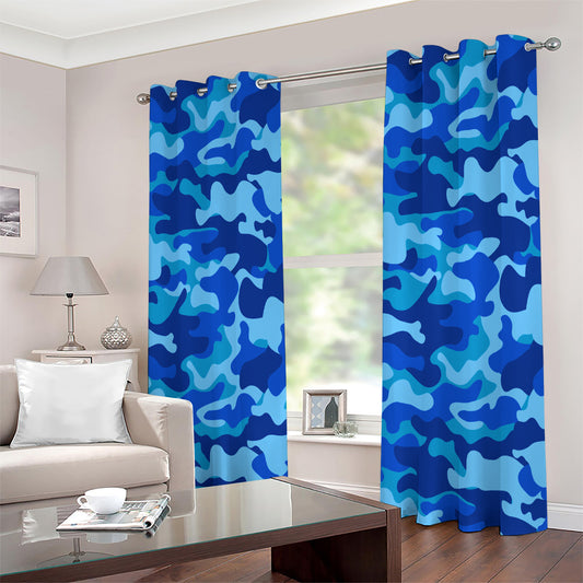 Blue Camouflage Print Extra Wide Grommet Curtains