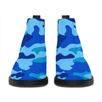Blue Camouflage Print Flat Ankle Boots