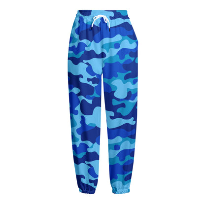 Blue Camouflage Print Fleece Lined Knit Pants
