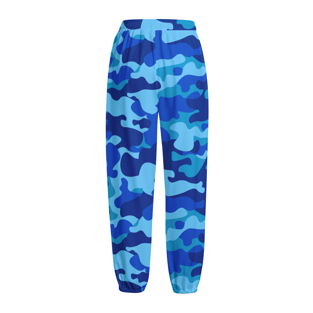 Blue Camouflage Print Fleece Lined Knit Pants