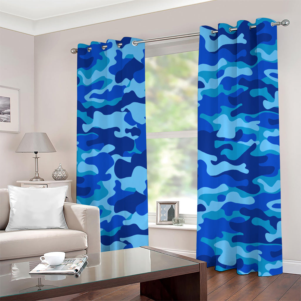 Blue Camouflage Print Grommet Curtains