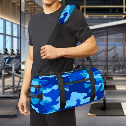 Blue Camouflage Print Gym Bag