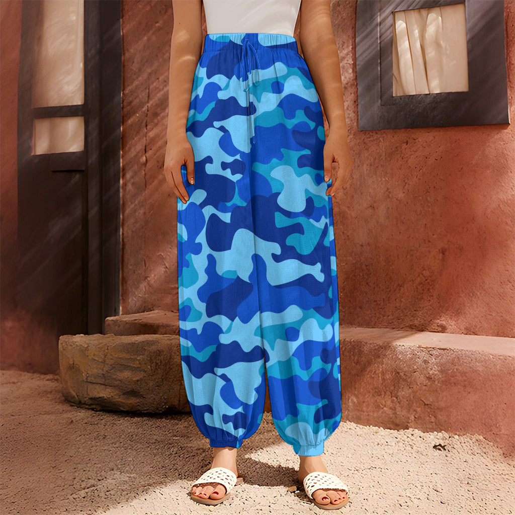 Blue Camouflage Print Harem Pants