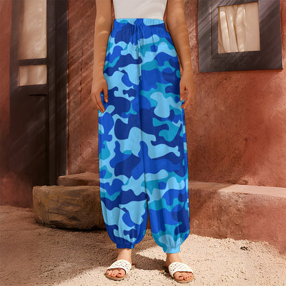 Blue Camouflage Print Harem Pants